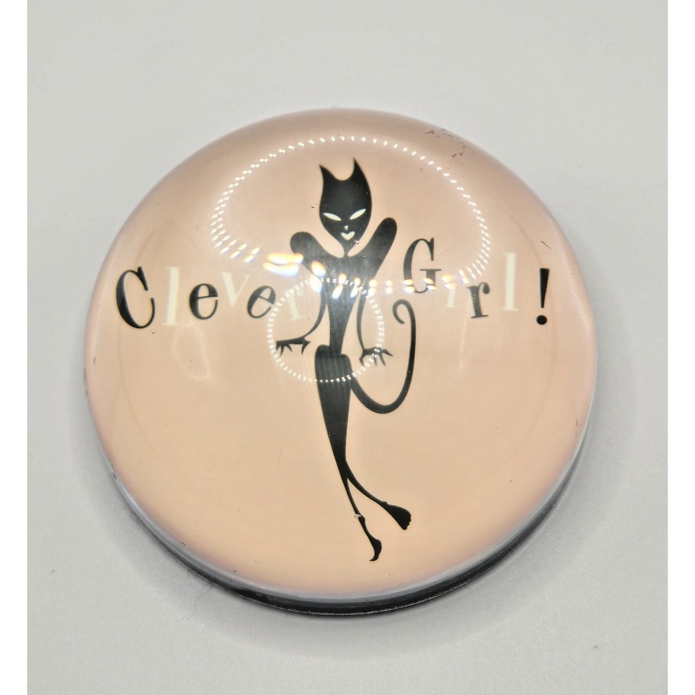 clever girl cat lady retro 1960s clear glass paperweight 1.5 in collectible gift